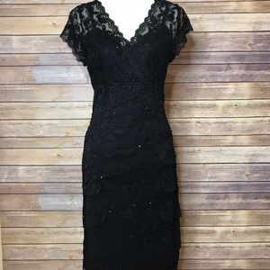 Marina Beaded Tiered Beaded Sequence Lace Dress